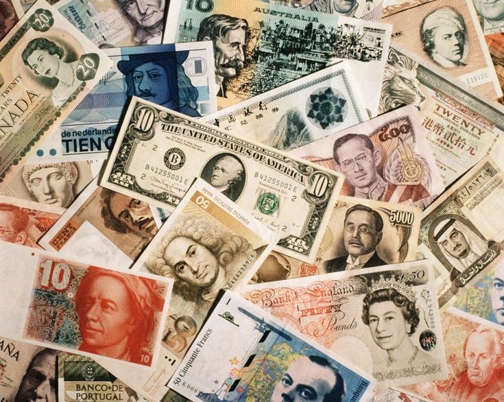 A display of currencies from different countries
