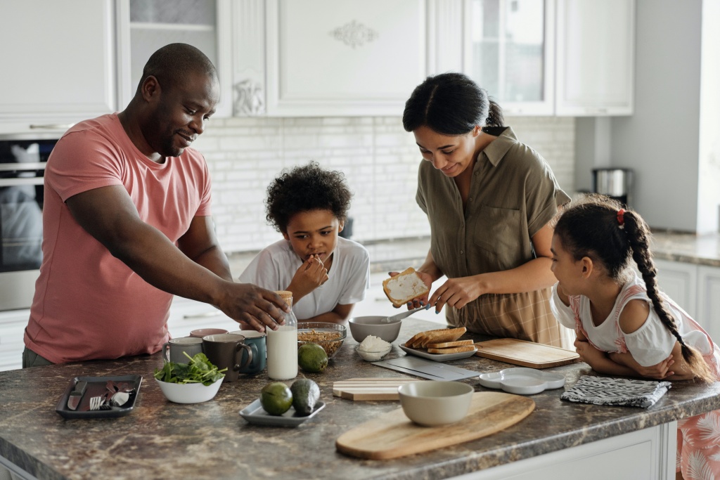 A family having fun and cooking together