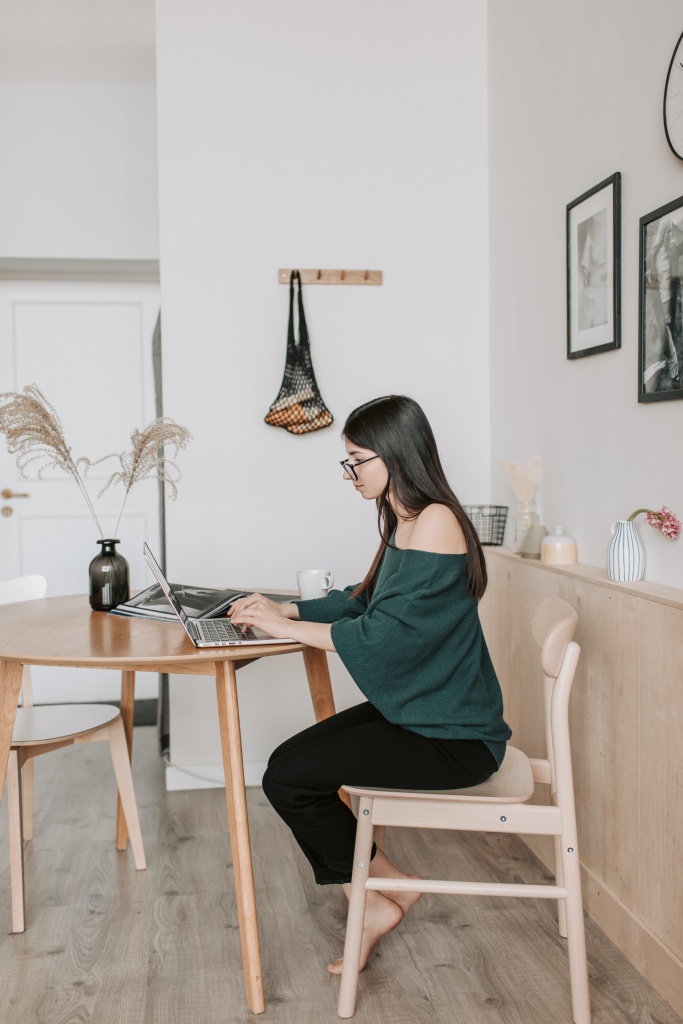 A woman working from home